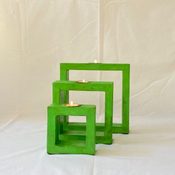 Green Square Tea Light Holder Set of 3