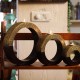 Nested 3-Piece Tealight Holder Set Wooden, Embossed Brass Art