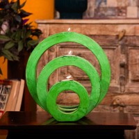 Set of three green round wooden tea light holders handcrafted by Indune Set of three green round wooden tea light holders handcrafted by Indune