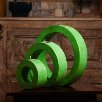 Set of three green round wooden tea light holders handcrafted by Indune Set of three green round wooden tea light holders handcrafted by Indune