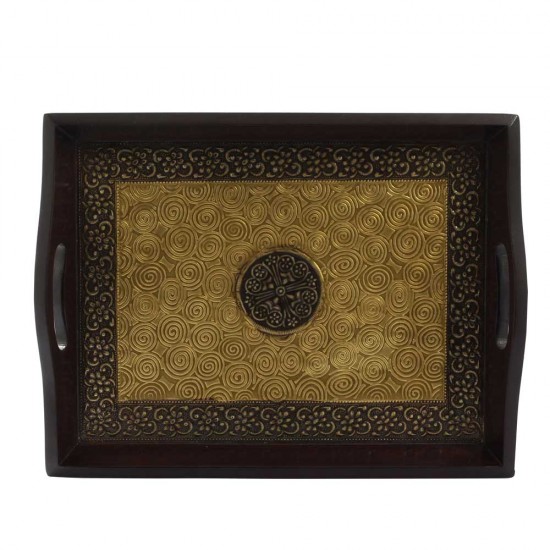 Wooden Tray - Brass Art (Set of Three) Wooden Tray - Brass Art (Set of Three)