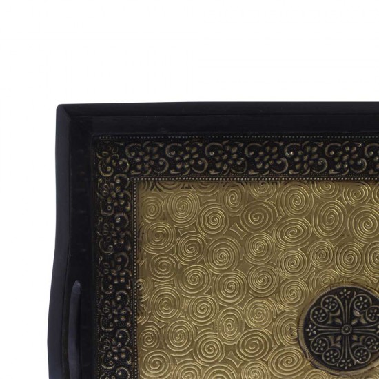Wooden Tray - Brass Art (Set of Three) Wooden Tray - Brass Art (Set of Three)