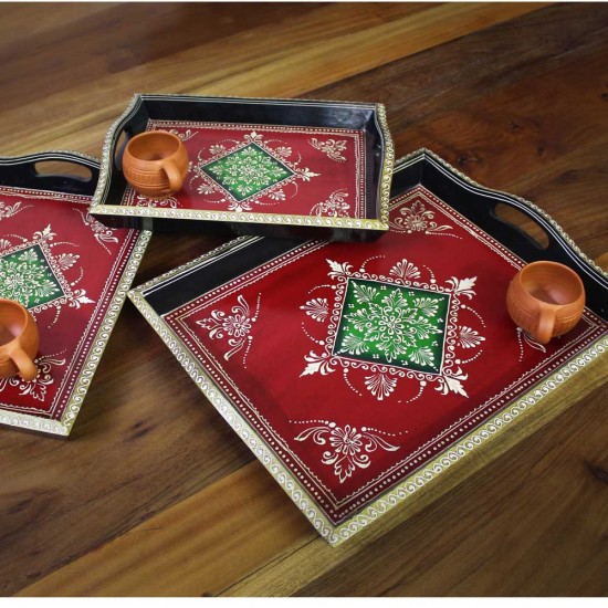 Wooden Tray - Hand Painted (Set of Three) Wooden Tray - Hand Painted (Set of Three)