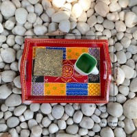 Hand painted multi-color wooden tray - Small