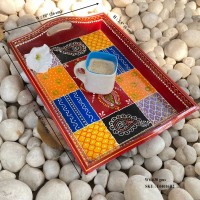 Hand painted multi-color wooden tray - Medium
