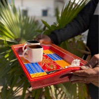 Antique Hand painted multi-color wooden tray - Medium