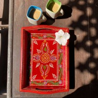 Hand painted Red colored wooden tray - Small Hand painted Red colored wooden tray - Small