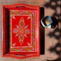 Hand painted Red colored wooden tray - Medium Hand painted Red colored wooden tray - Medium