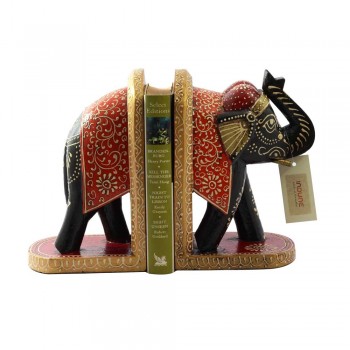 Wooden Hand Painted Elephant Book End Set