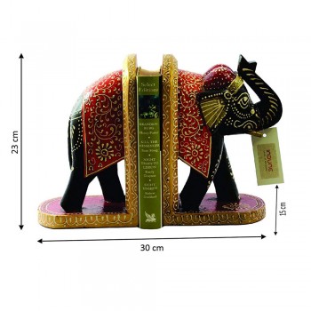 Wooden Hand Painted Elephant Book End Set