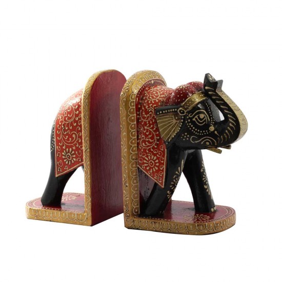 Wooden Hand Painted Elephant Book End Set Wooden Hand Painted Elephant Book End Set
