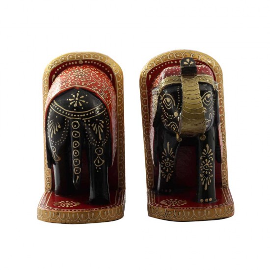 Wooden Hand Painted Elephant Book End Set Wooden Hand Painted Elephant Book End Set