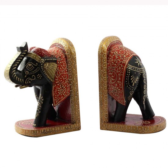 Wooden Hand Painted Elephant Book End Set Wooden Hand Painted Elephant Book End Set