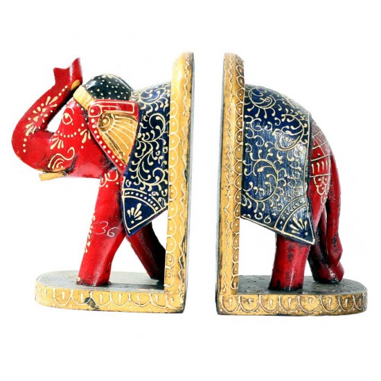 Wooden Hand Painted Elephant Book End Set Wooden Hand Painted Elephant Book End Set