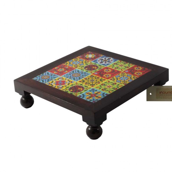 Square Wooden Tile Art Bajot - Pooja Chowki 10x10 Square Wooden Tile Art Bajot - Pooja Chowki 10x10