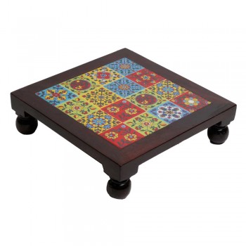 Square Wooden Tile Art Chorang- Pooja Chowki 10 x 10 Inches