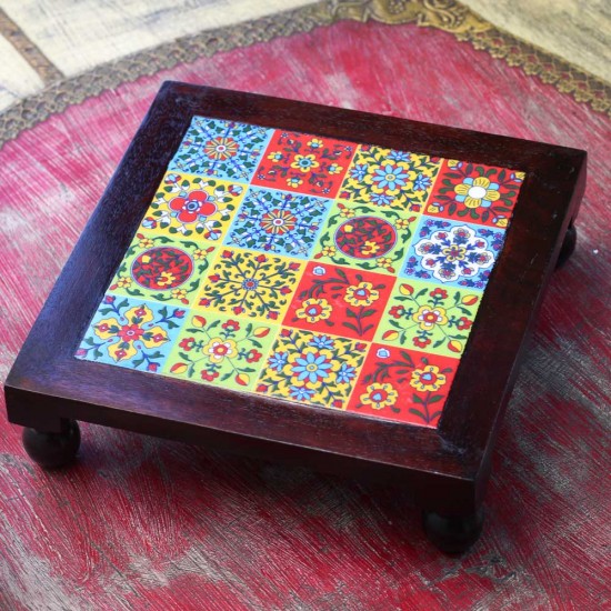 Square Wooden Tile Art Chorang- Pooja Chowki 10 x 10 Inches Square Wooden Tile Art Chorang- Pooja Chowki 10 x 10 Inches
