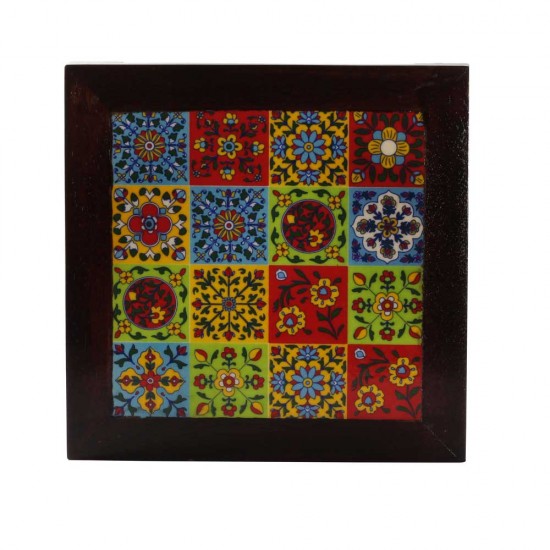 Square Wooden Tile Art Chorang- Pooja Chowki 10 x 10 Inches Square Wooden Tile Art Chorang- Pooja Chowki 10 x 10 Inches