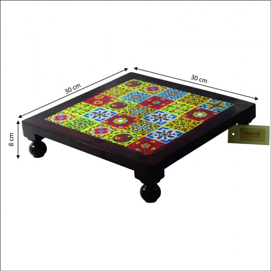 Square Wooden Tile Art Chorang- Pooja Chowki - 12 x 12 Inches Square Wooden Tile Art Chorang- Pooja Chowki - 12 x 12 Inches