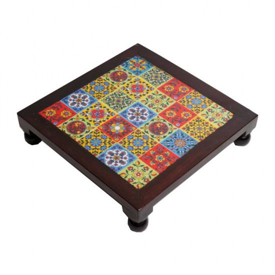 Square Wooden Tile Art Chorang- Pooja Chowki - 12 x 12 Inches Square Wooden Tile Art Chorang- Pooja Chowki - 12 x 12 Inches