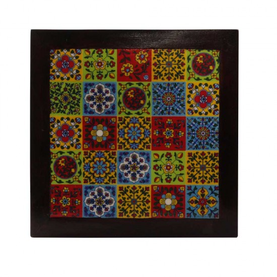 Square Wooden Tile Art Chorang- Pooja Chowki Set of Three 8 x 8; 10 x 10; 12 x 12 Inches