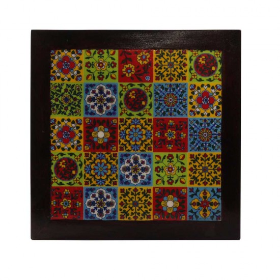 Square Wooden Tile Art Chorang- Pooja Chowki - 12 x 12 Inches Square Wooden Tile Art Chorang- Pooja Chowki - 12 x 12 Inches