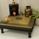 Wooden Square Pooja Chorang Embossed Brass Art 18 x 18 x 6 Inches