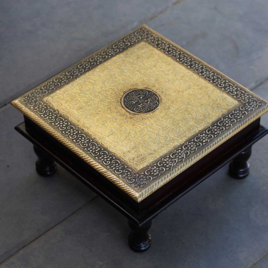 Wooden Square Pooja Chorang Embossed Brass Art 12 x 12 x 6 Inches Wooden Square Pooja Chorang Embossed Brass Art 12 x 12 x 6 Inches