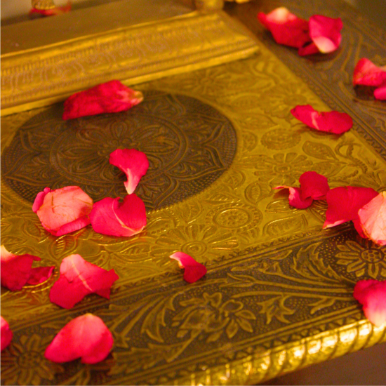 Wooden Square Pooja Chorang Embossed Brass Art 12 x 12 x 6 Inches Wooden square pooja chowki with brass embossing adorned with flowers and diya for festive decor