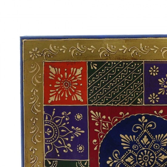 Wooden Square Pooja Chowki Hand Painted 15 x 15 x 6 Inches