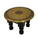 Wooden Round Pooja Chorang- Embossed Brass Art (Dia 10") 