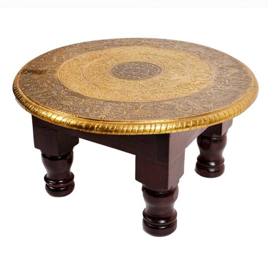 Wooden Round Pooja Chorang Set of Three- Embossed Brass Art Wooden Round Pooja Chorang Set of Three- Embossed Brass Art