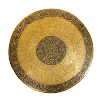 Wooden Round Pooja Chorang Set of Three- Embossed Brass Art 