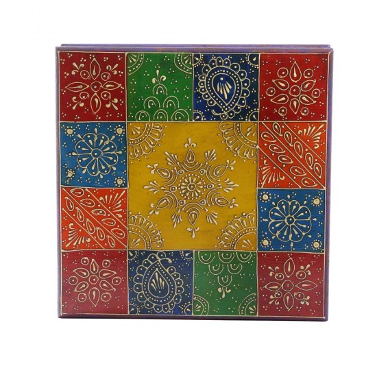 Wooden Square Pooja Chorang Hand Painted 12 x 12 x 6 Inches