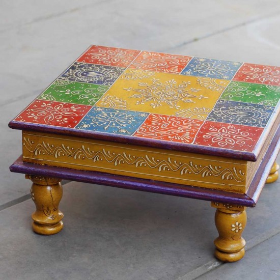 Wooden Square Pooja Chorang Hand Painted 12 x 12 x 6 Inches Wooden Square Pooja Chorang Hand Painted 12 x 12 x 6 Inches