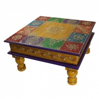Wooden Square Pooja Chorang Hand Painted 12 x 12 x 6 Inches