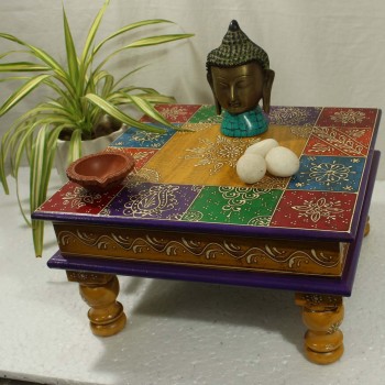 Wooden Square Pooja Chorang Hand Painted 12 x 12 x 6 Inches