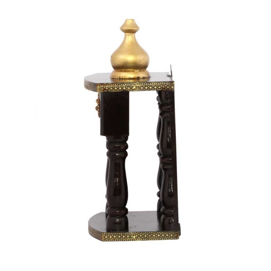 Wooden Mandir - Polished, Brass Art