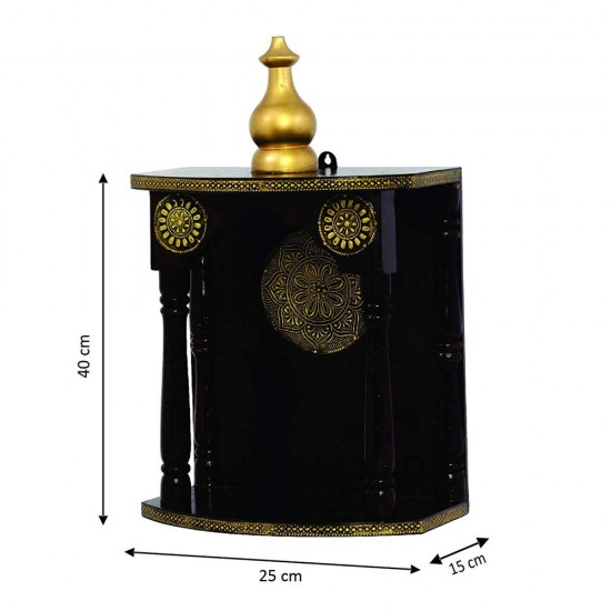 Wooden Mandir - Polished, Brass Art