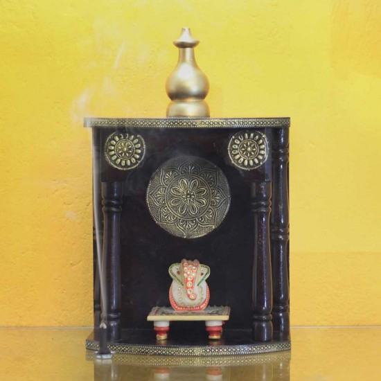 Wooden Mandir - Polished, Brass Art Wooden Mandir - Polished, Brass Art