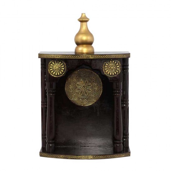 Wooden Mandir - Polished, Brass Art