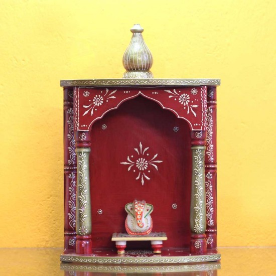 Wooden Mandir - Hand Painted Wooden Mandir - Hand Painted