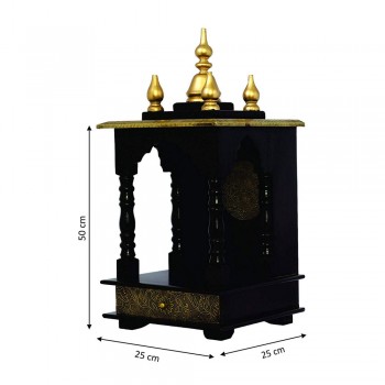 Wooden Mandir - Polished, Brass Art