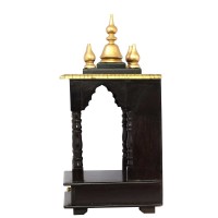 Wooden Mandir - Polished, Brass Art