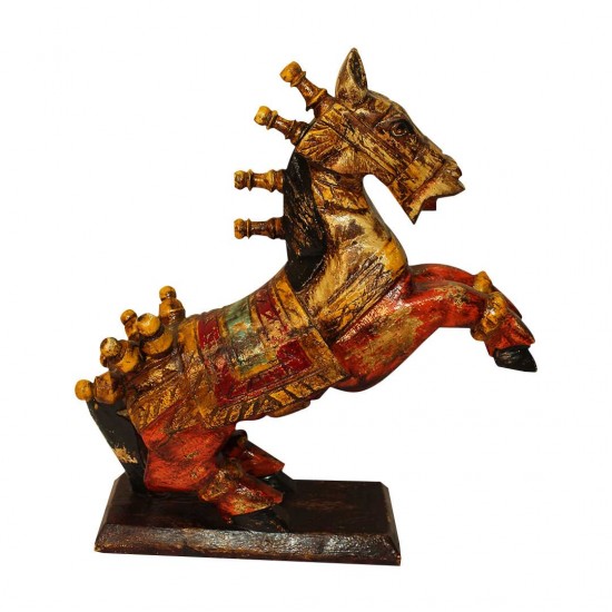 Rustic Painted Wooden Jumping Horse - Antique Finish Set of two - ht 12 & 15 inches