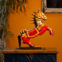 Rustic painted wooden jumping horse antique finish