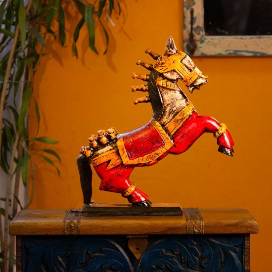 Rustic painted wooden jumping horse antique finish