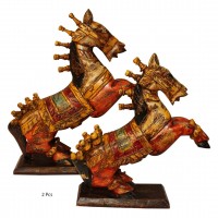 Rustic Painted Wooden Jumping Horse - Antique Finish Set of two - ht 12 & 15 inches