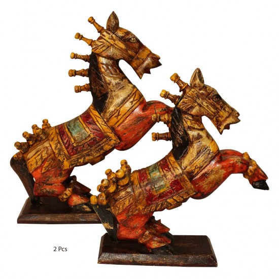 Rustic Painted Wooden Jumping Horse - Antique Finish ht 15 inches