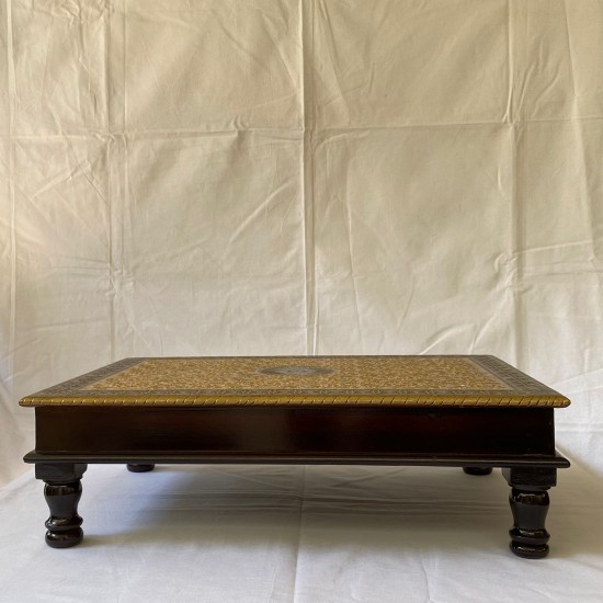 Wooden Rectangular Pooja Bajot Embossed Brass Art 15 x 21 x 6 Inches Highlighted Border Wooden Rectangular Pooja Bajot Embossed Brass Art 15 x 21 x 6 Inches Highlighted Border